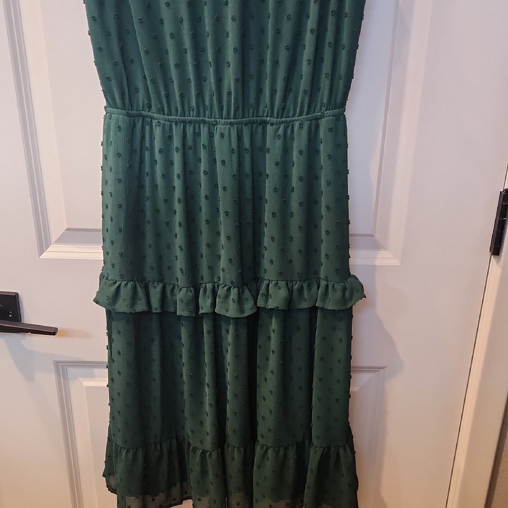 Womens Monteau Green Smocked Smocked Waist Midi Sundress Size Large - Picture 3 of 8